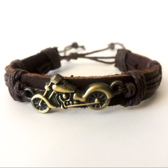 Motorcycle Leather & Rope Bracelet Women or Men’s - Picture 3 of 5